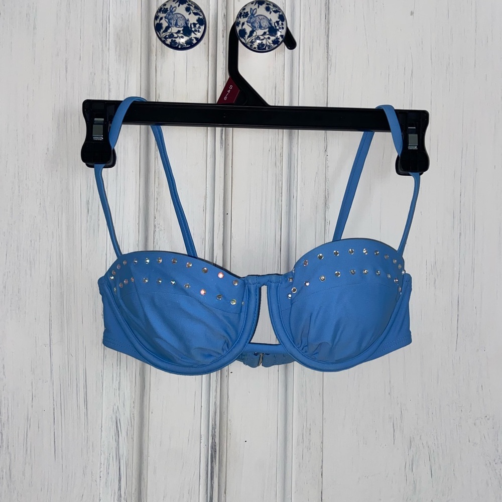 No Boundaries Blue Studded Bikini Top